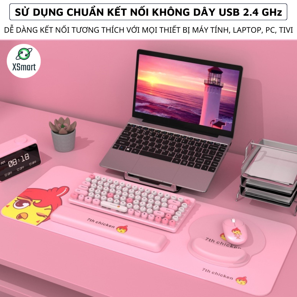 Bộ Bàn Phím Chuột Không Dây Cao Cấp QW02 Màu Xanh Cao Cấp Cực Xinh, Phím Gõ Êm Tay, Tặng Kèm Lót In 3D Kê Cả Phím Chuột, Thích Hợp Cho Dân Văn Phòng-Hàng Chính Hãng