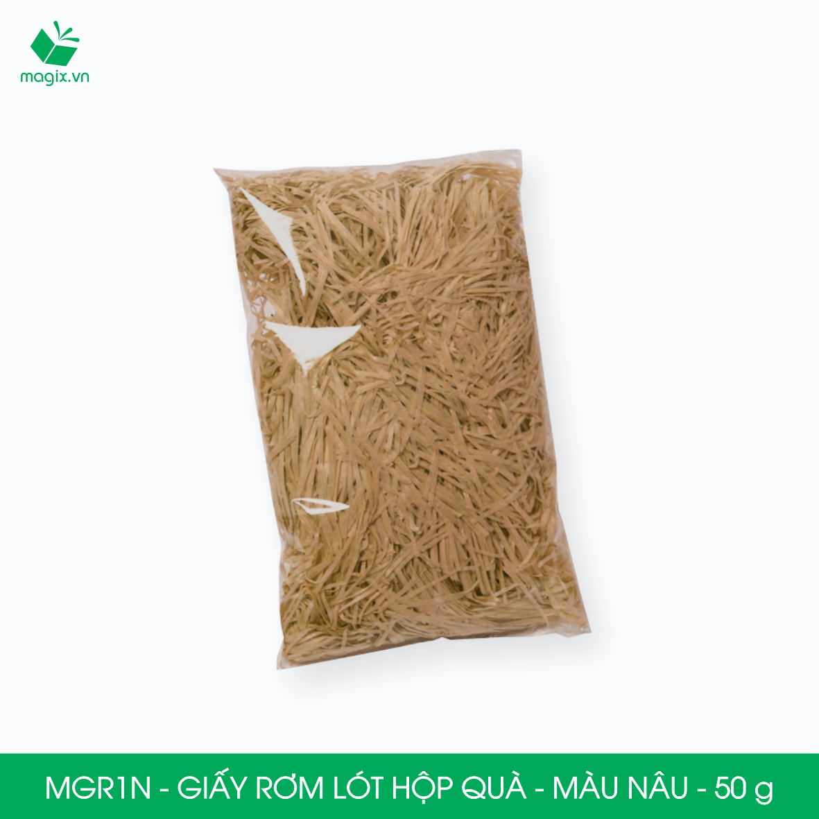 MGR1N - 50g  Giấy rơm lót hộp quà màu nâu - Giấy sợi rơm trang trí - Giấy vụn chống sốc