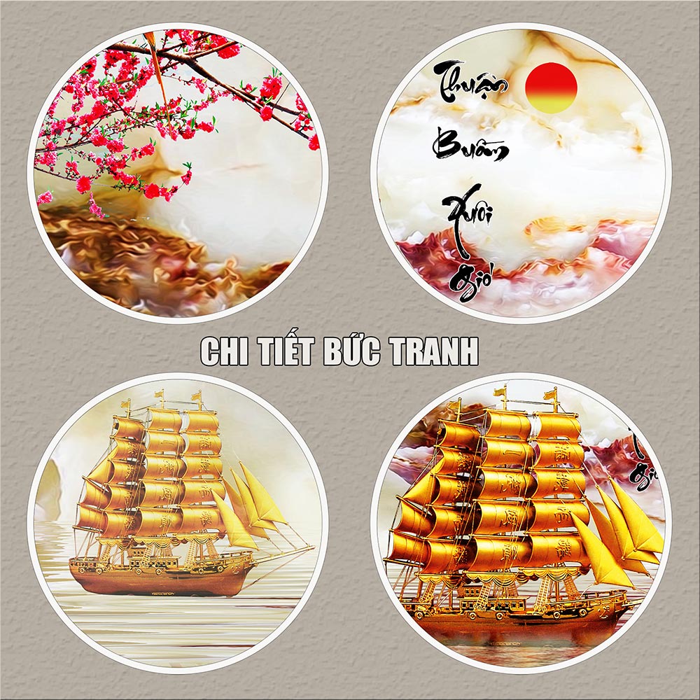 Tranh treo tường phòng khách, phòng ngủ THUẬN BuỒM XUÔI GIÓ chất liệu pvc gương / lụa kim sa. MS:3922L9