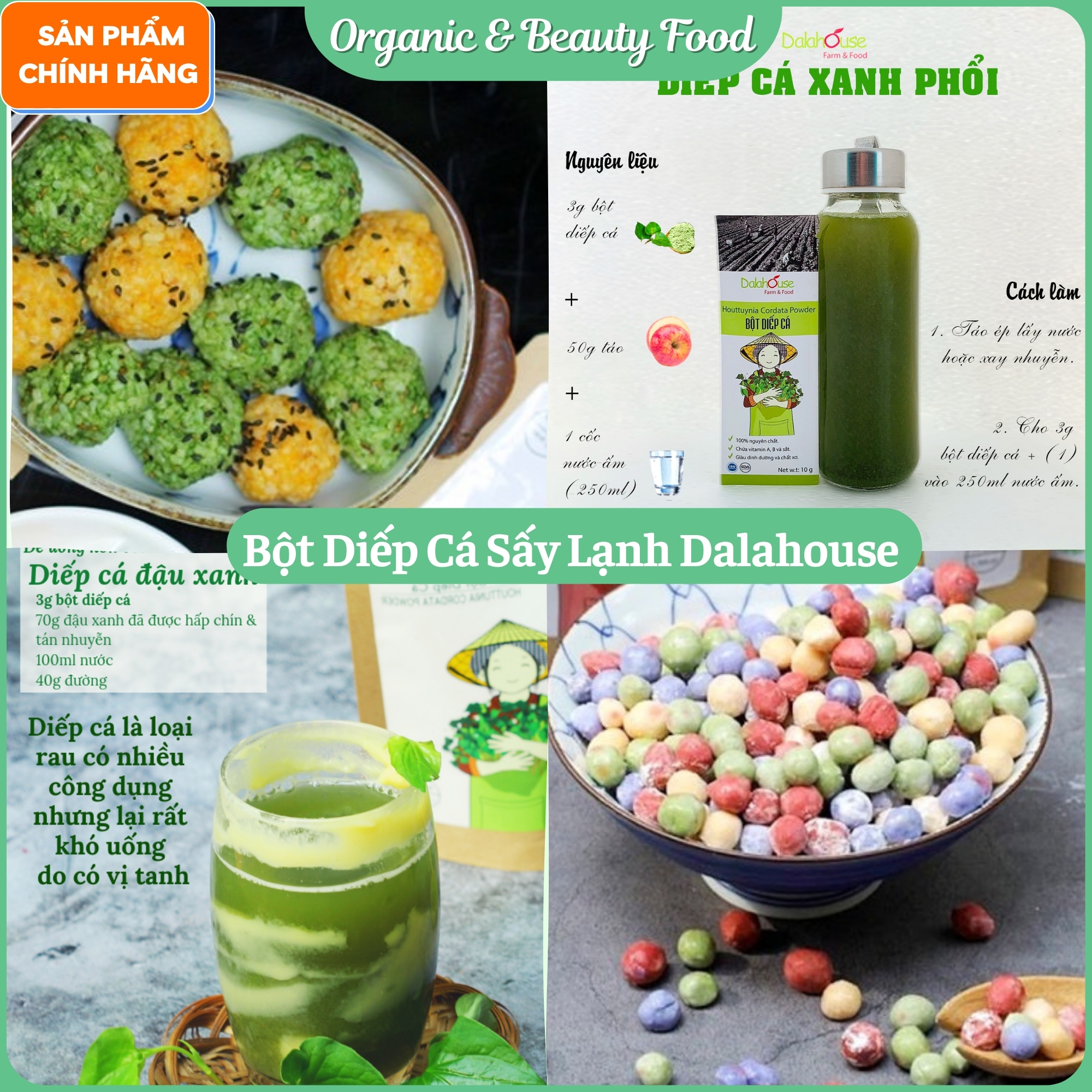 Bột Diếp Cá Hữu Cơ Sấy Lạnh Nguyên Chất Dalahouse - Lon 120g - Ngừa táo bón, bệnh trĩ - Mát gan , ngừa mụn - Hỗ trợ bảo vệ phổi.