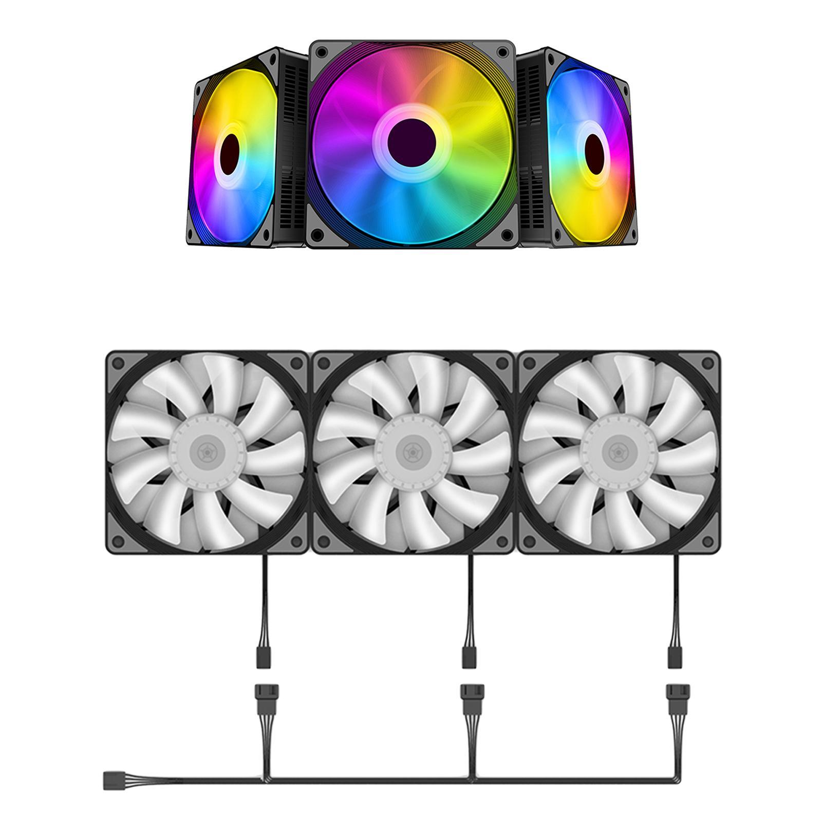 3 Pieces Universal 120mm Case Cooling Fan 1200RPM RGB LED Computer PC Case Fans Quiet PC Cooling Accessories 12V DC Square Frame Fan 3Pin