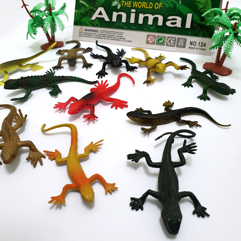 Bộ 12 đồ chơi Tắc Kè Safari hoang dã (dài 8 cm) New4all ANIMAL WORLD mô hình tắc kè thằn lằn nhựa giả cho bé trên 3 tuổi