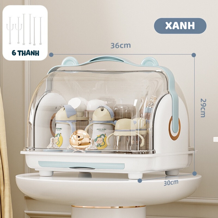 Giá úp bình sữa cao cấp có nắp đậy hình gấu 9BABY - hàng chính hãng