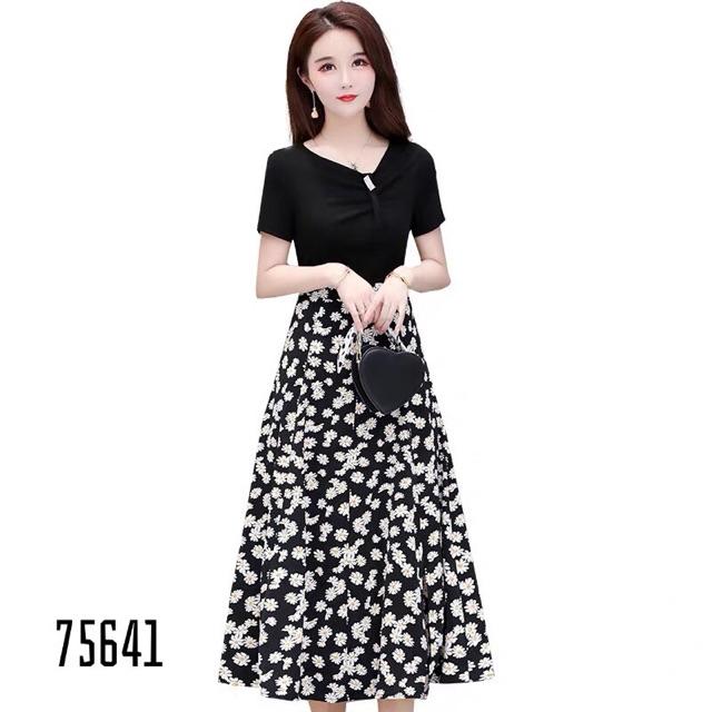 Đầm xoè đen phối voan hoa SIÊU XINH ( Có size M/L/XL/2XL đến 69kg ) MMR