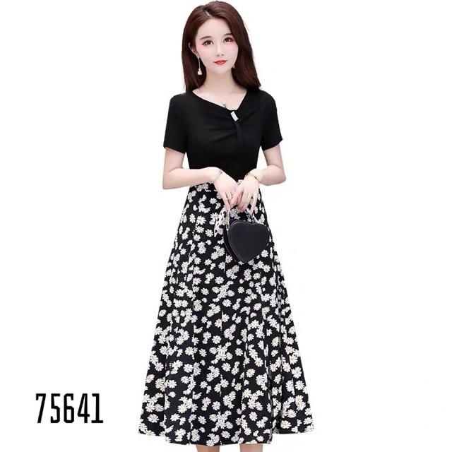 Đầm xoè đen phối voan hoa SIÊU XINH ( Có size M/L/XL/2XL đến 69kg ) MMR