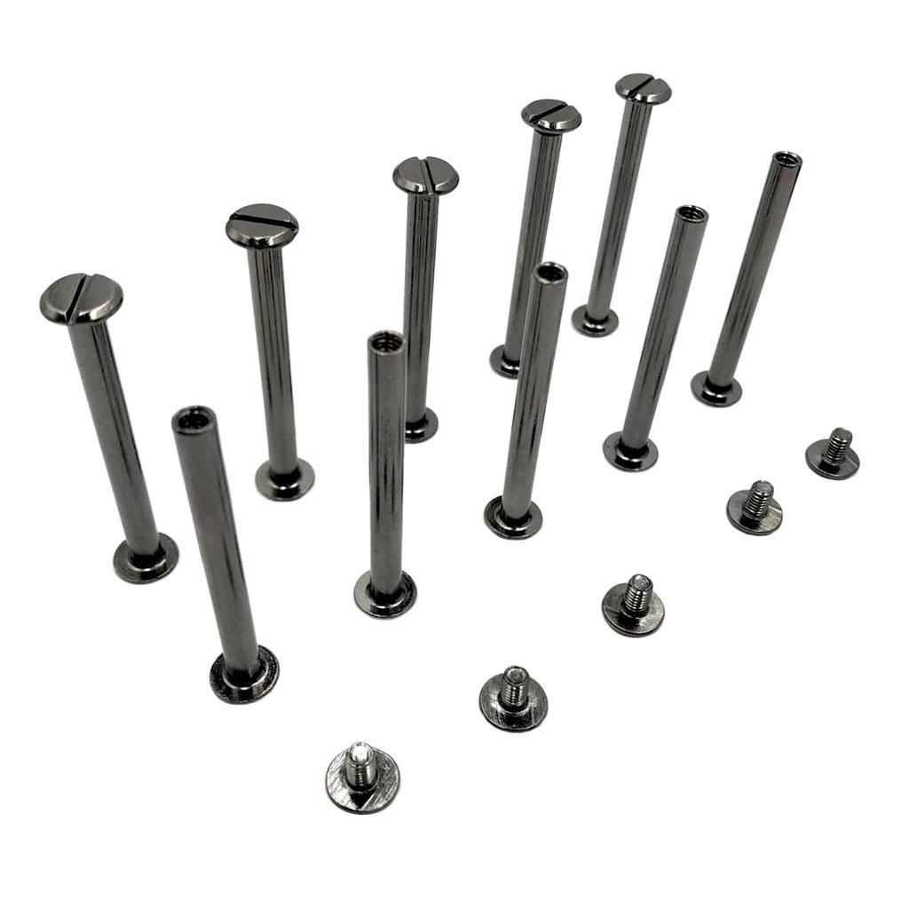 10 Sets Black Chicago Screw Assorted Kit Slotted Head Binding Screws Rivet Assembly Nail Rivet For Book Binding DIY Leather Craft