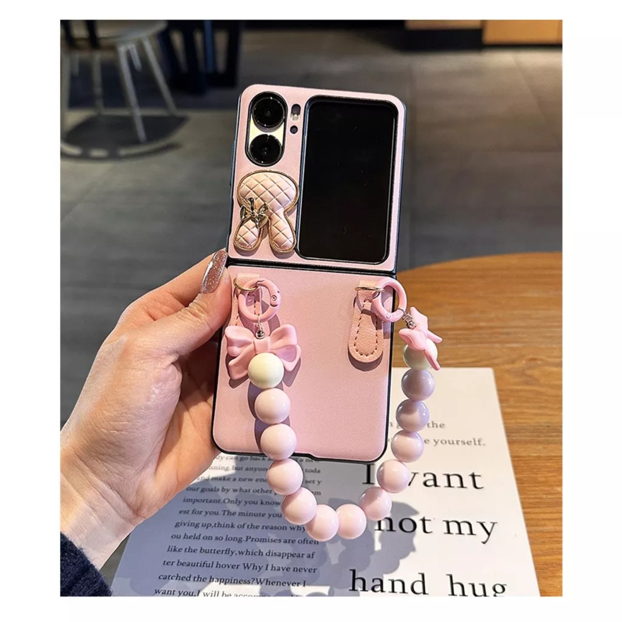 Ốp điện thoại cho OPPO Find-N2 Flip hồng pastel kèm dây đeo siêu dễ thương