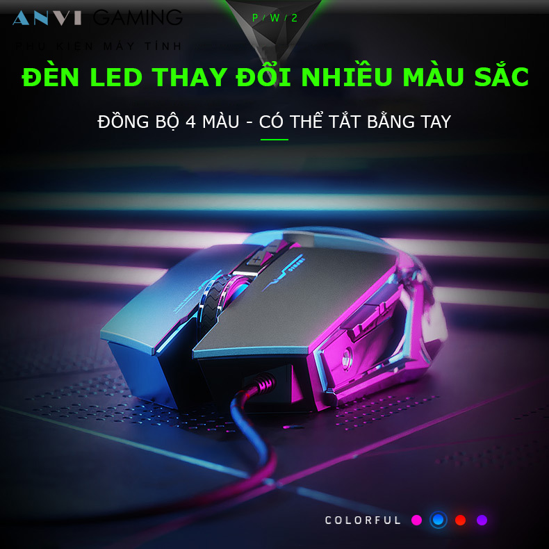 Chuột gaming có dây INPHIC PW2H, LED RGB, thiết kế mạnh mẽ, đế kim loại - 4000DPI- Hàng Nhập Khẩu