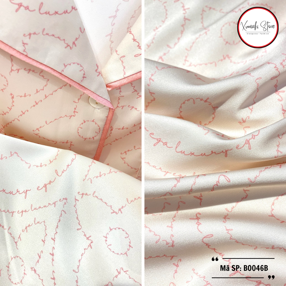 Bộ pijamas nữ áo cộc quần ngố họa tiết đơn giản lụa cao cấp Xumaki Store BO046B