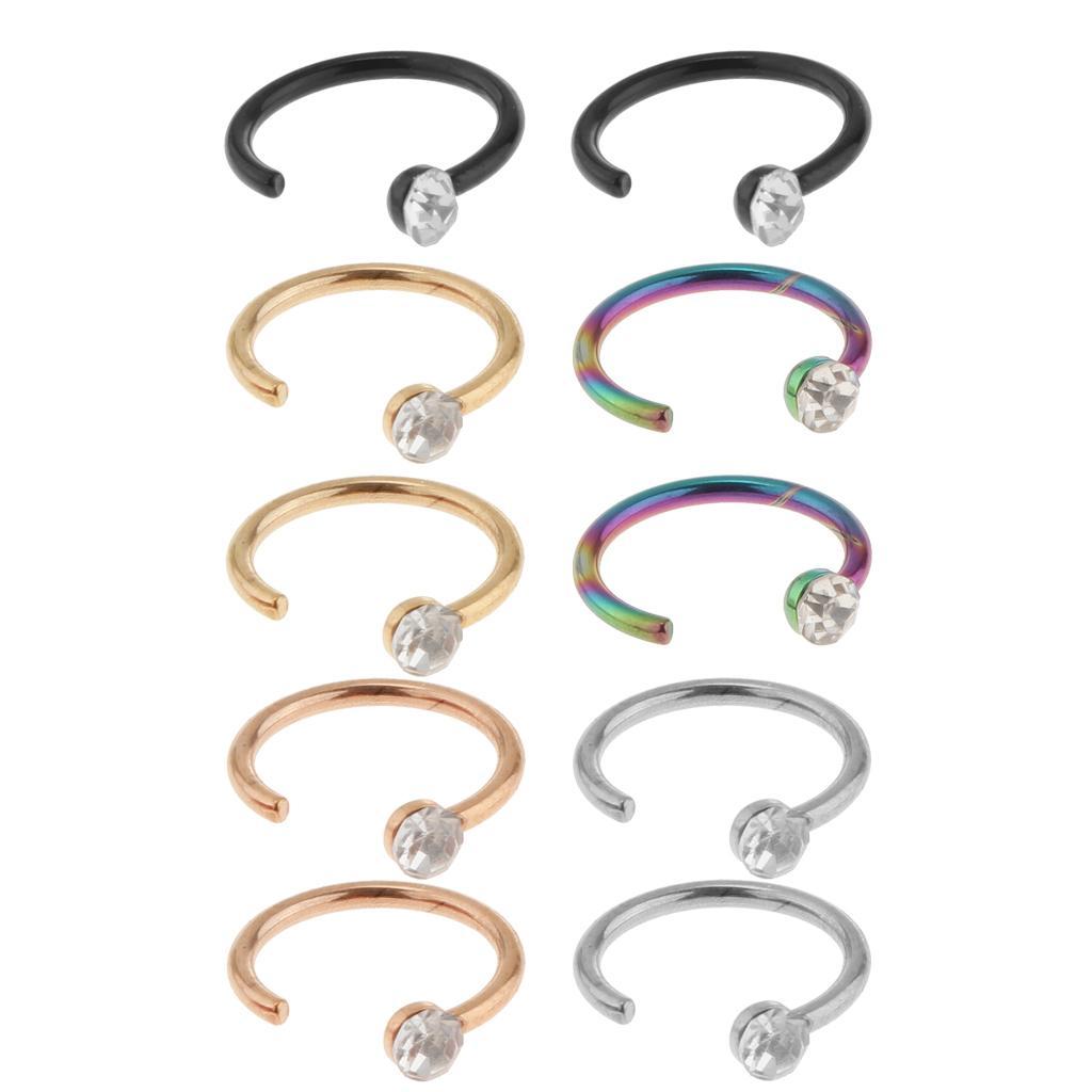 2-7pack 10Pcs Colors Stainless Steel Body Jewelry Ball Nose Ear Piercing Bar