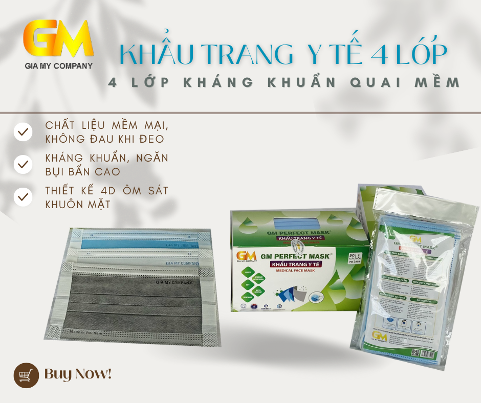Khẩu trang y tế Gia Mỹ quai mềm hộp 50 cái