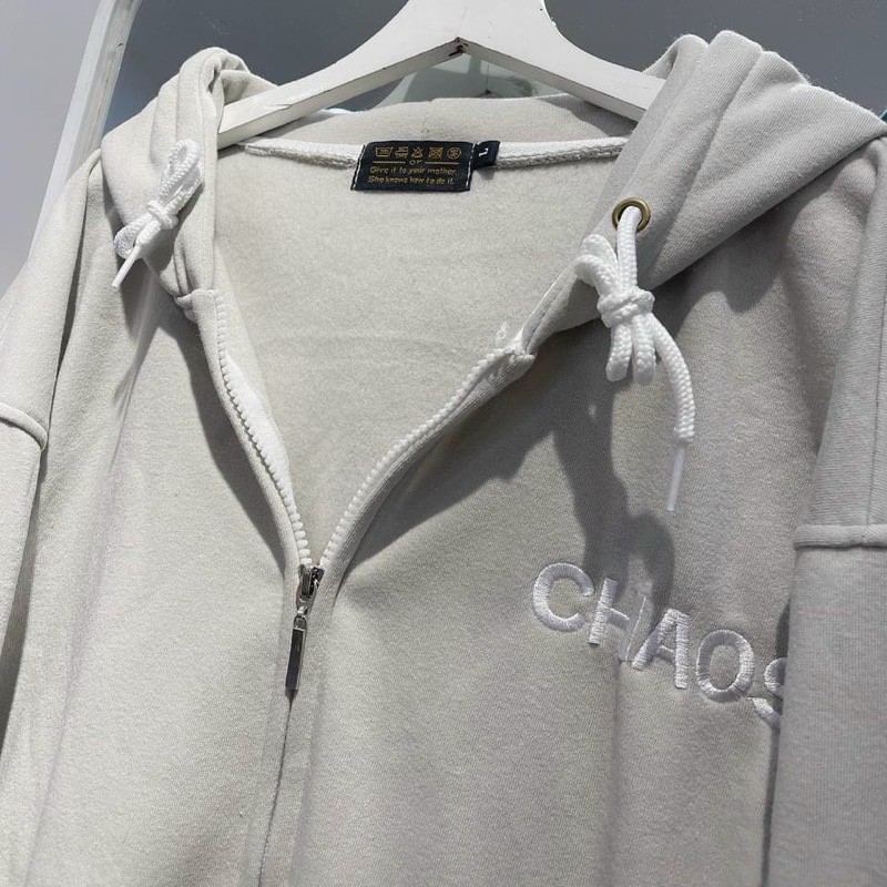 Áo Khoác Nam Nữ Thêu Chữ CHAOS- Kiểu Hoodie Unisex Hàn Quốc Có Khóa Kéo Nón 2 Lớp - Chống Nắng