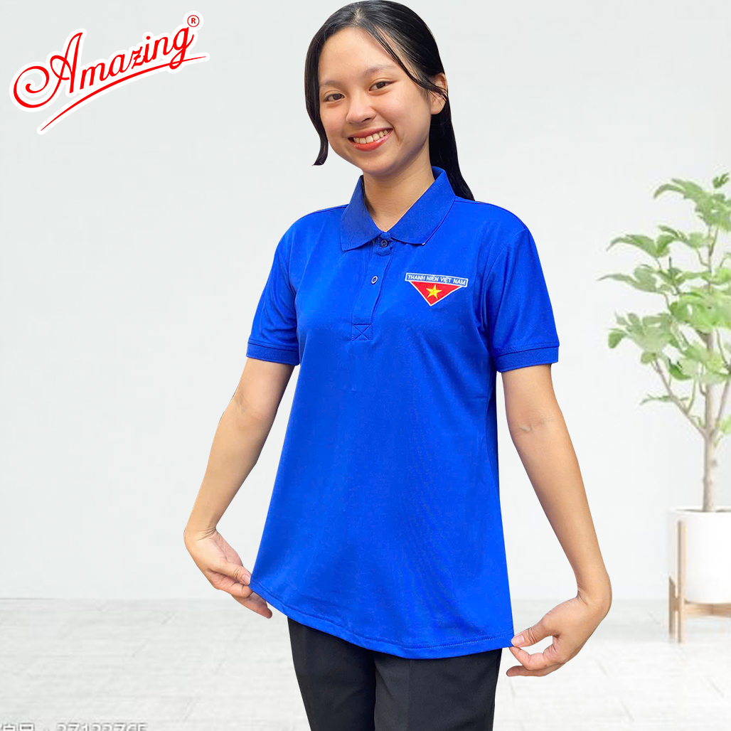 Áo thun Amazing Đoàn Thanh Niên cho nữ, vải thun polo co giãn, thêu logo cờ đỏ sao vàng,bigsize 80kg