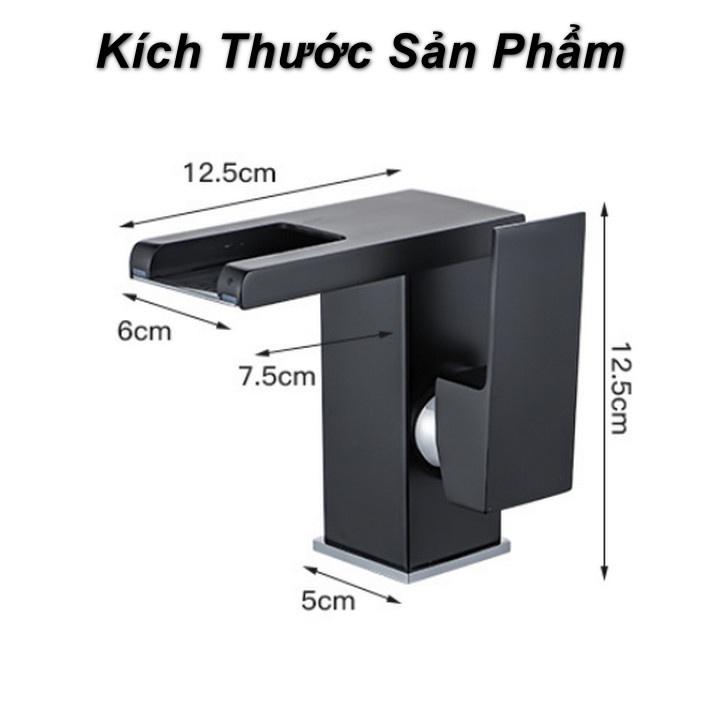 Bộ Vòi Nước Lavabo rửa tay đèn led Đổi Màu theo nhiệt độ Latrava Black LED - hàng cao cấp
