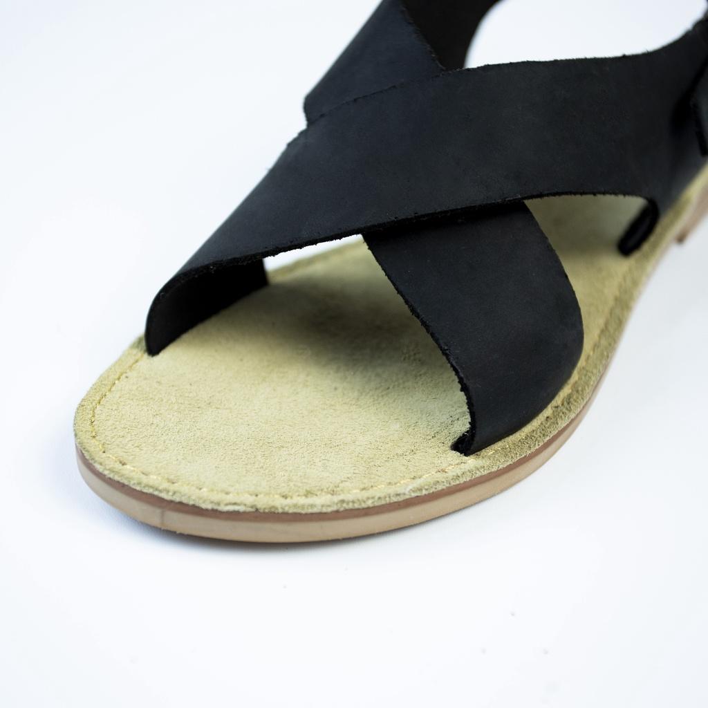 Dép sandal nữ đi học quai chéo bảng to chất da bò sáp đế bệt có Bigsize cao cấp chính hãng Hishoo S115