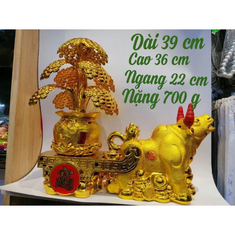 TRÂU KÉO CÂY VÀNG TÀI LỘC TRANG TRÍ CÓ ĐÈN NHÁY VÀ XOAY
