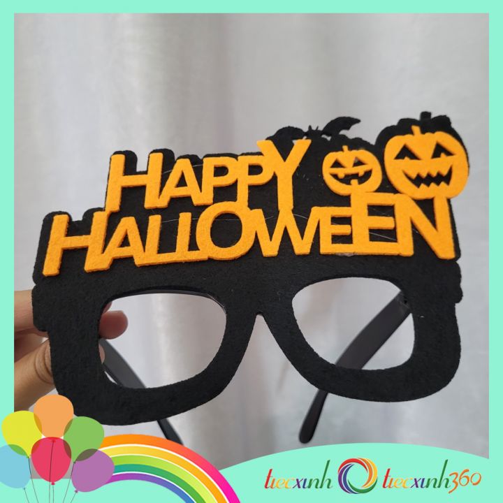 Mắt kính hóa trang chữ Happy Halloween bằng vải nì