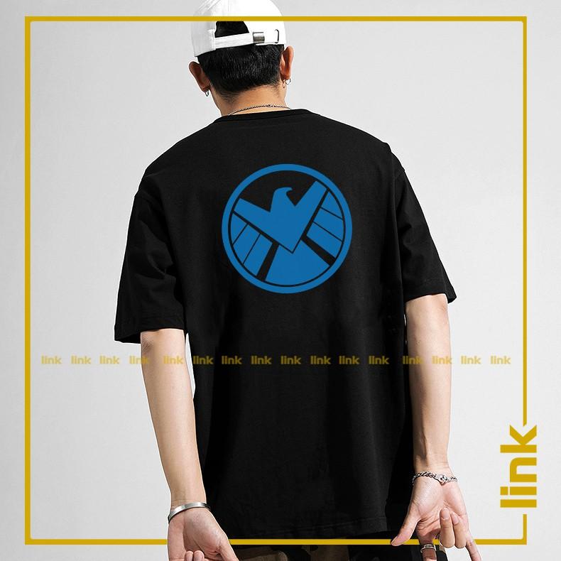 Áo thun đen MARVEL SHIELD tay lỡ hình in đủ màu chất
