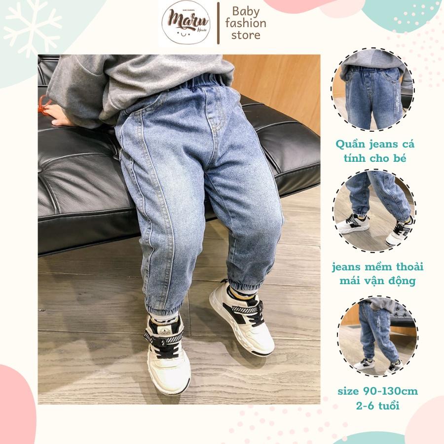 Quần jeans Mềm/ Quần Bò Dài Cao Cấp Kẻ Sọc Bo Chun Cá Tính Cho Bé Trai