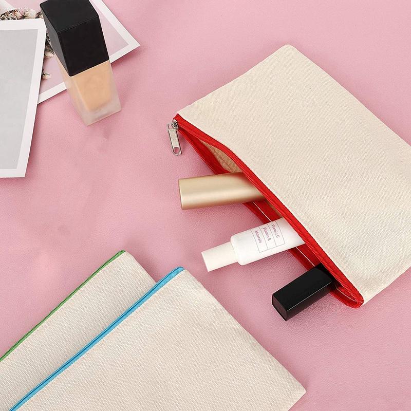 Cotton Canvas Makeup Bag,Multipurpose Cosmetic Pen Bag with Zipper Travel Toiletry Pouch,Blank DIY Craft Bag Pencil Bag