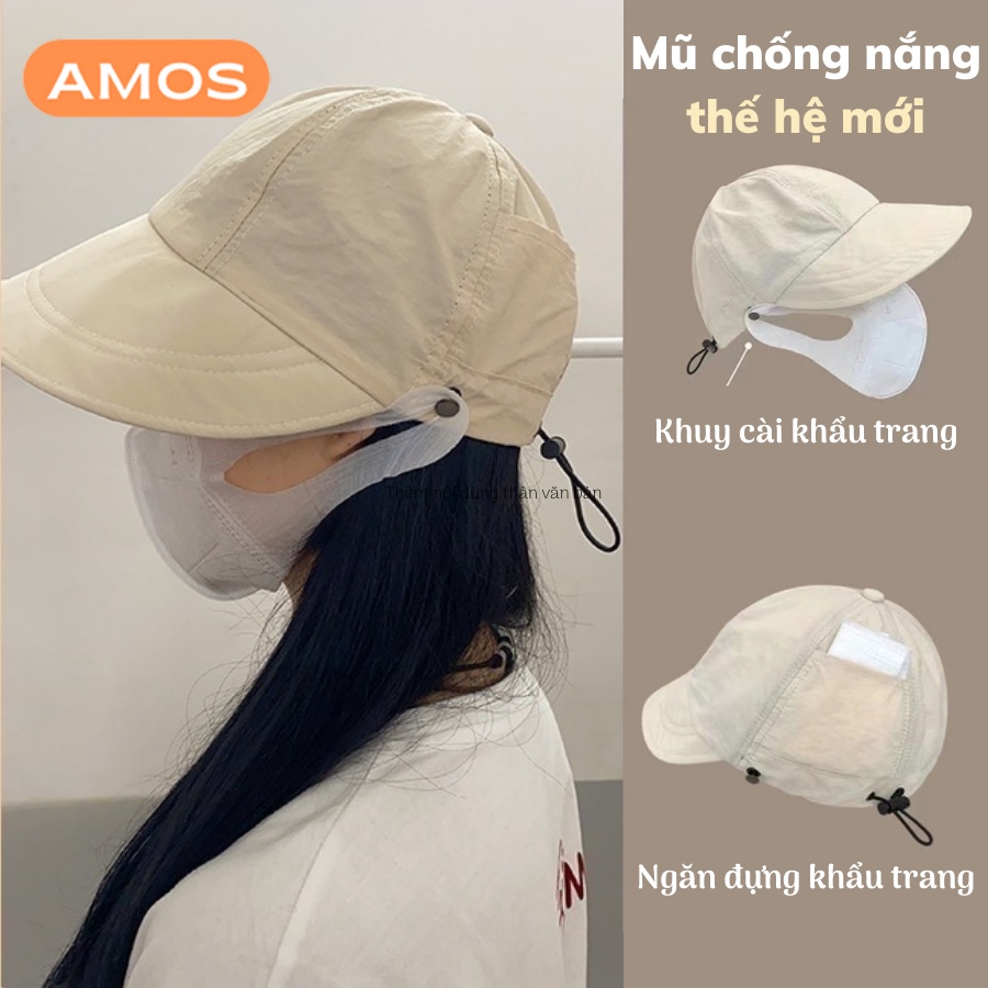 Mũ chống nắng Hàn Quốc, Nón vành rộng có móc đeo khẩu trang, chất liệu vải Acrylic khô nhanh thoáng mát cho ngày hè