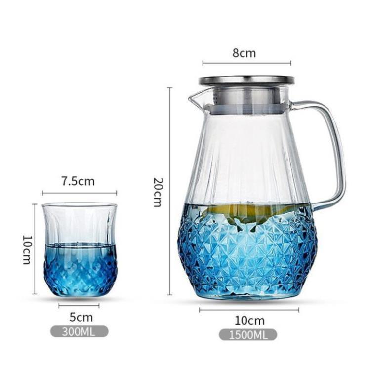 Bình Nước Thủy Tinh 1500ml và 4 Ly 300ml