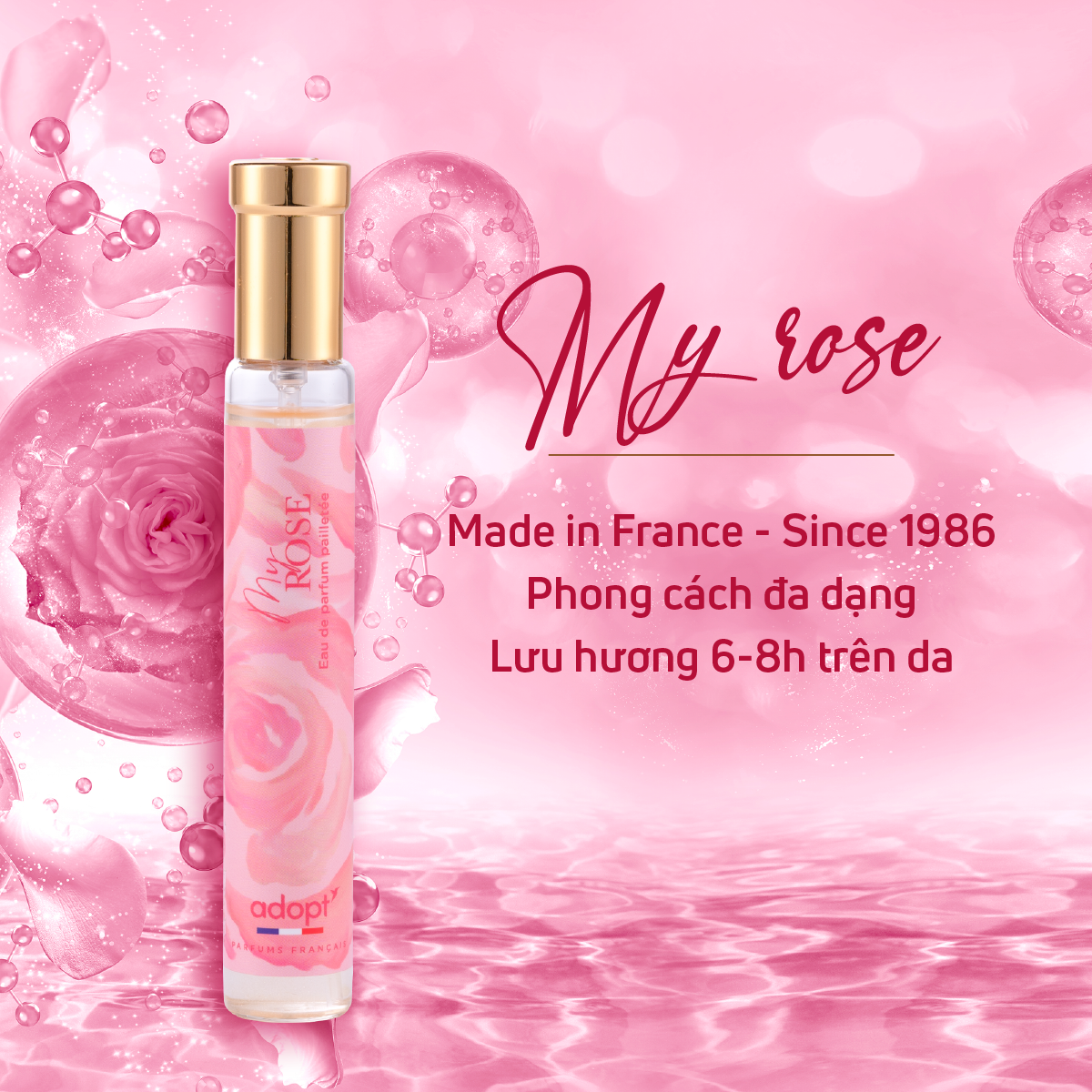 Nước hoa cho nữ,nước hoa thùy tiên cao cấp chính hãng adopt hương hoa hồng cuốn hút My Rose dung tích 30ml