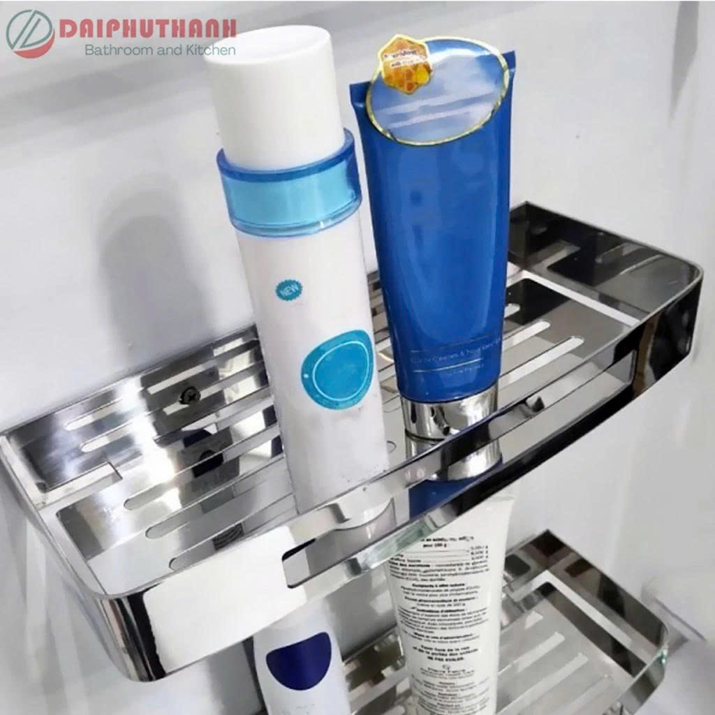 Kệ Nhà Tắm Treo Tường Inox SUS304 Phủ Crome Sáng Bóng - Kiểu 2 tầng, kệ thẳng hoặc treo góc