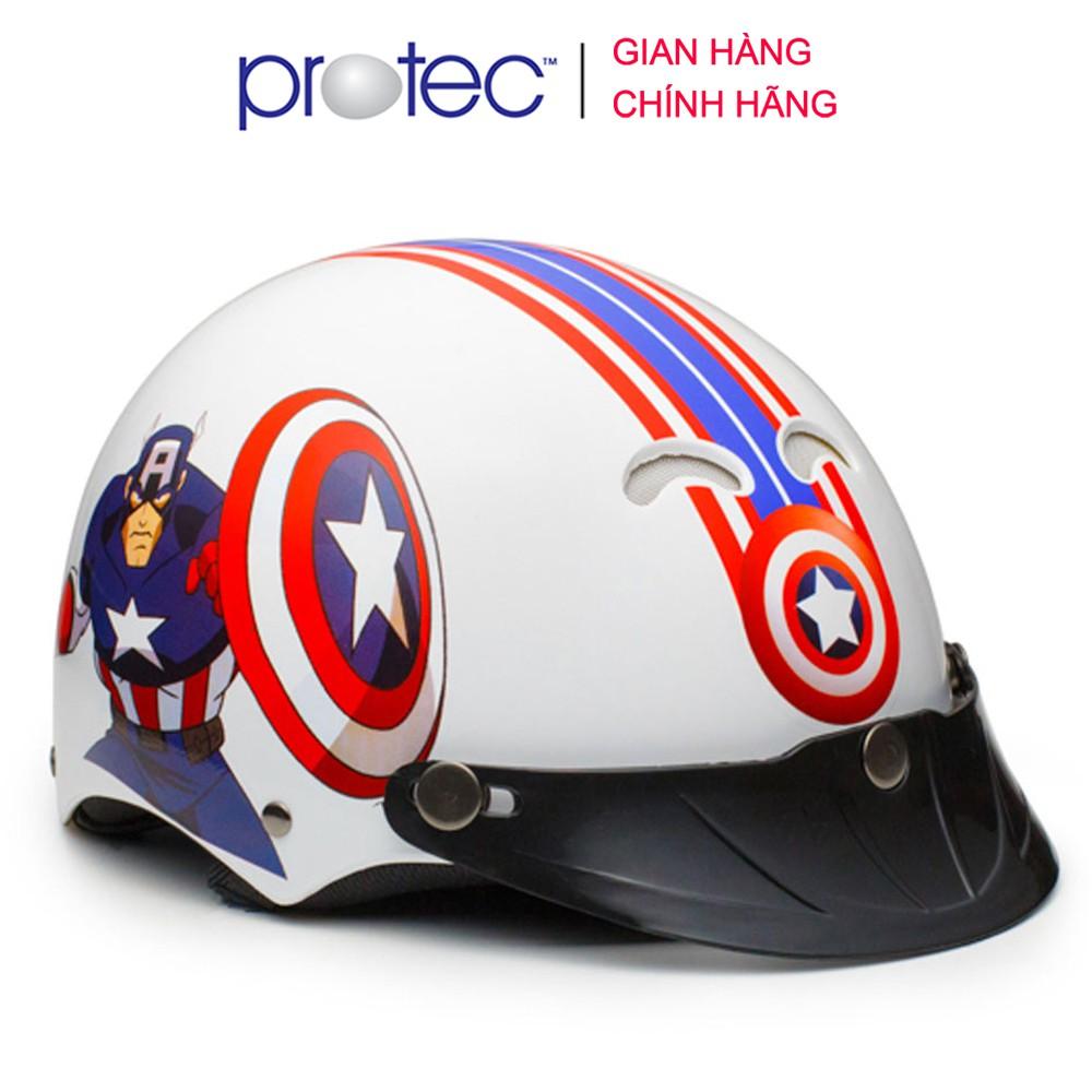 Nón bảo hiểm trẻ em 12 đầu Protec Kitty, họa tiết siêu anh hùng Captain American - Trắng - S