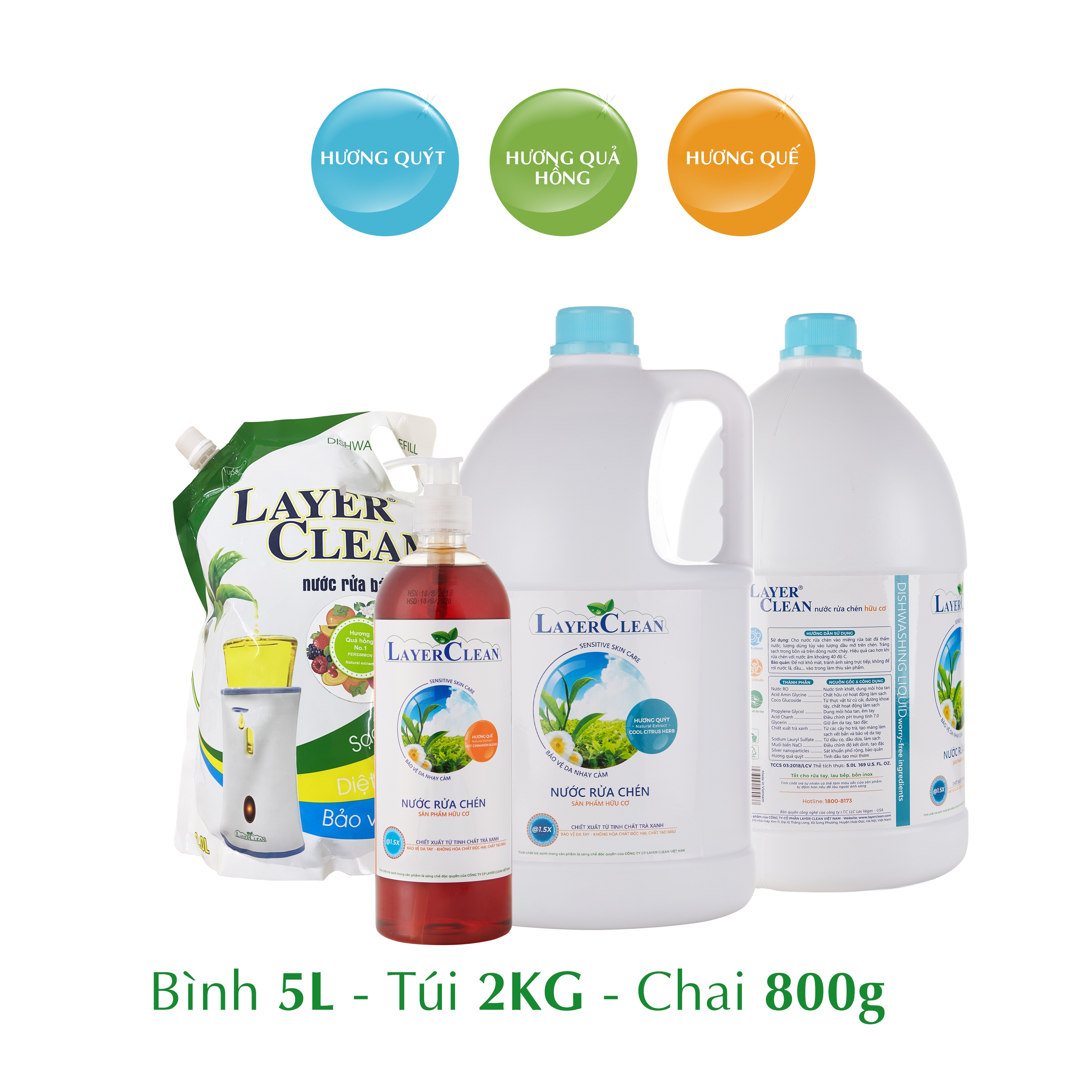 Nước rửa chén bát hữu cơ truyền thống Layer Clean, sạch bóng tự nhiên, an toàn thân thiện