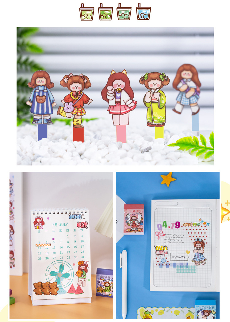 Sticker cuốn 50 miếng dán - Cô Gái Nhỏ - Tập nhãn dán trang trí sổ tay bullet journal - M553