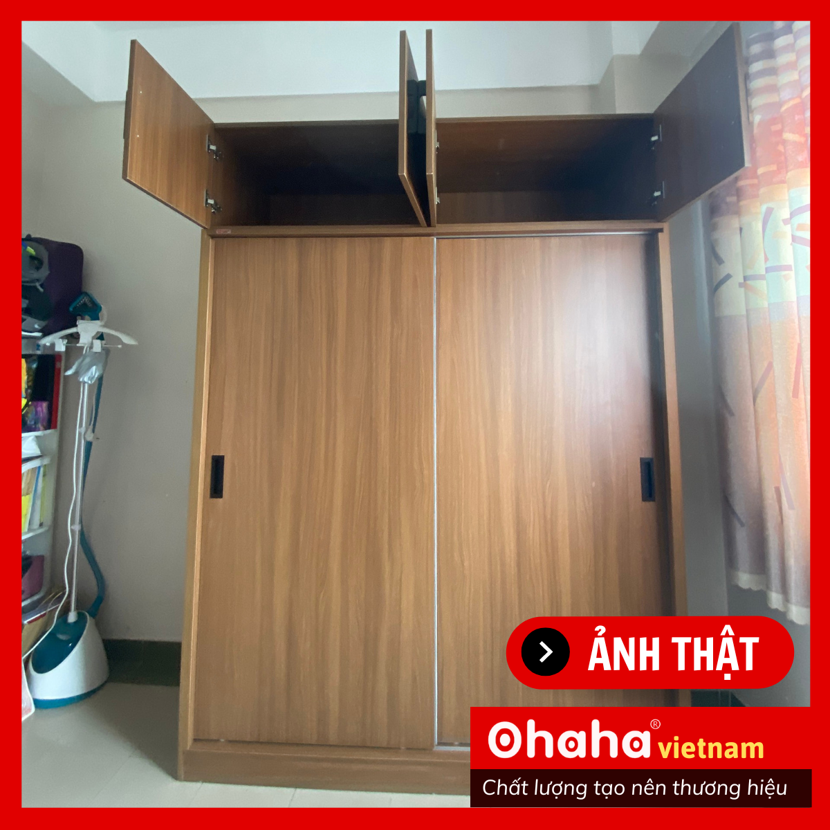 [Kèm Ảnh Thực Tế - Miễn phí vận chuyển &amp; Lắp đặt] TỦ QUẦN ÁO GỖ CÔNG NGHIỆP 2 CÁNH LÙA OHAHA NÂU WALNUT - CL001