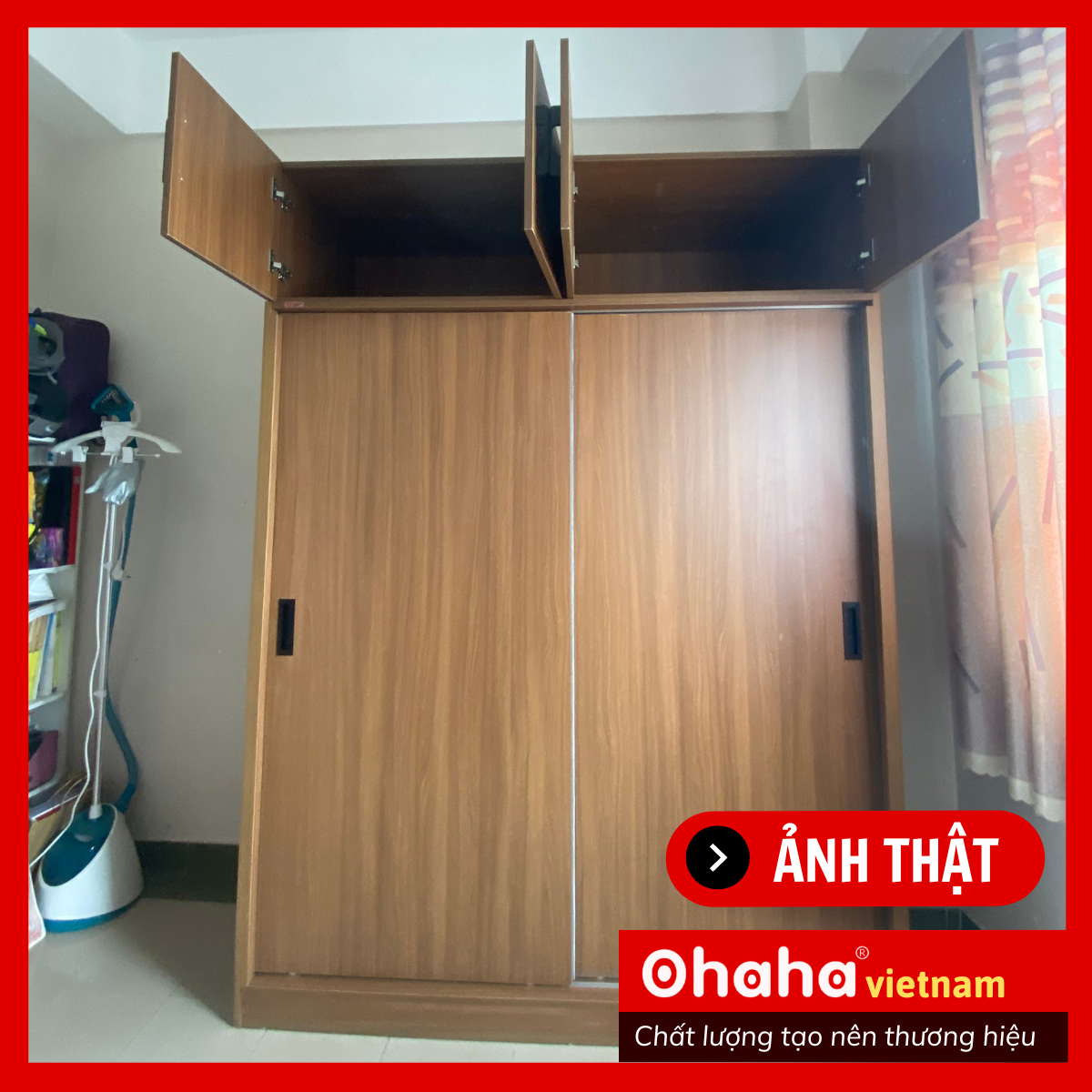 TỦ QUẦN ÁO GỖ CÔNG NGHIỆP 2 CÁNH LÙA OHAHA NÂU WALNUT - CL001