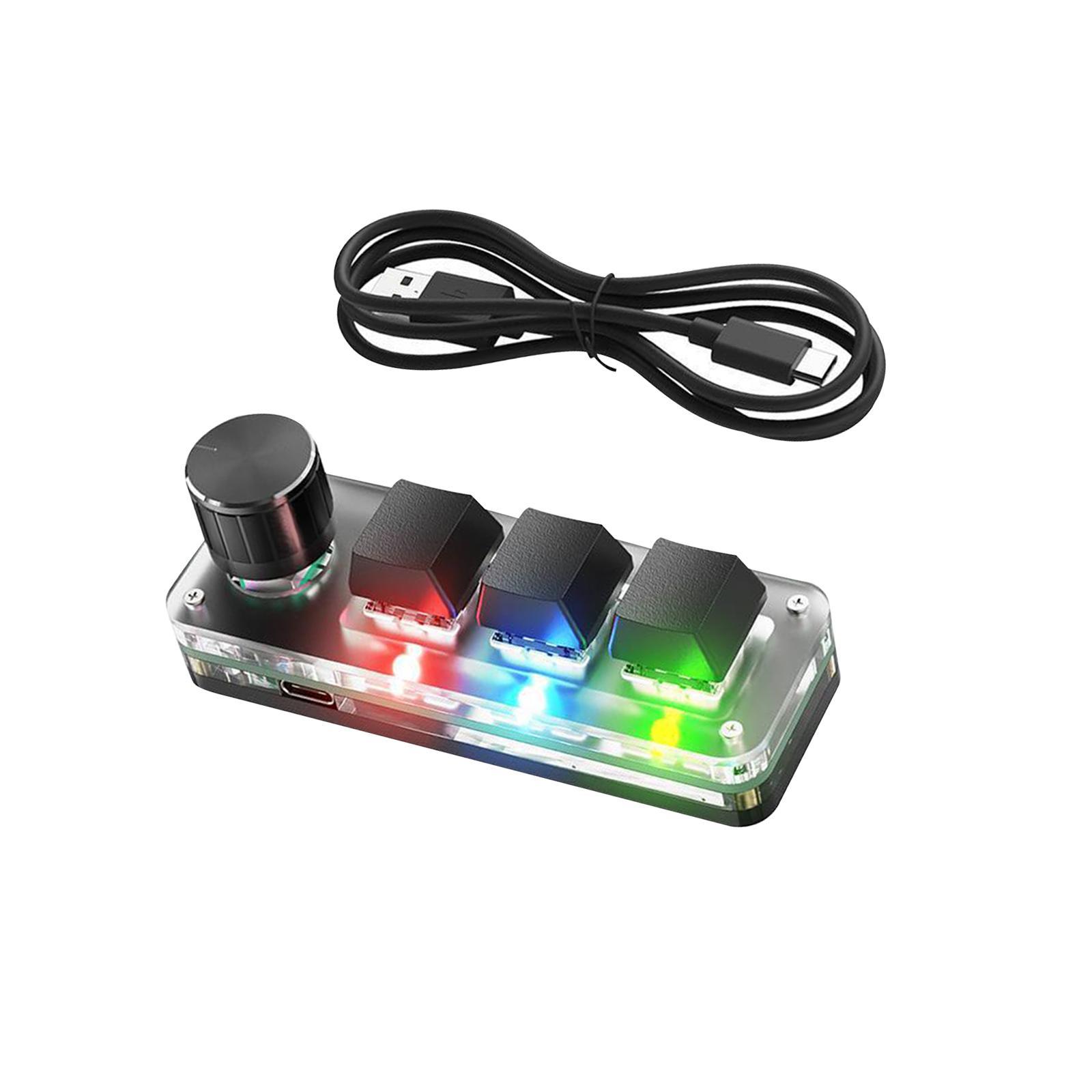 One Handed 3 Key Mechanical Gaming Keyboard Hot Swap with Knob for PC