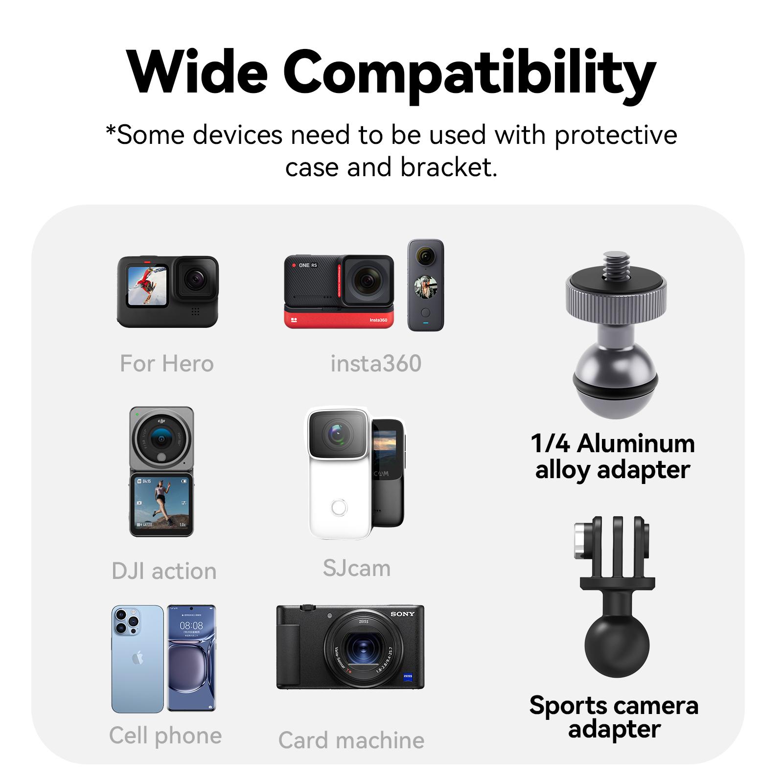 TELESIN Xe Đạp Xe Máy Ray Lắp Kẹp Với Bóng 360 Độ Gắn Kẹp Cho Gopro Hero 11 10 9 8 7 6 Cho Điện Thoại Camera Hành Động