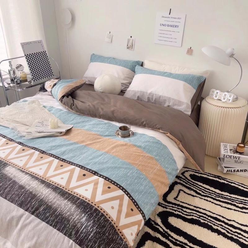 Bộ Chăn Ga Gối Cotton Living 100%cotton Hàng Nhập Khẩu Cao Cấp 4 món Kẻ Thổ Cẩm