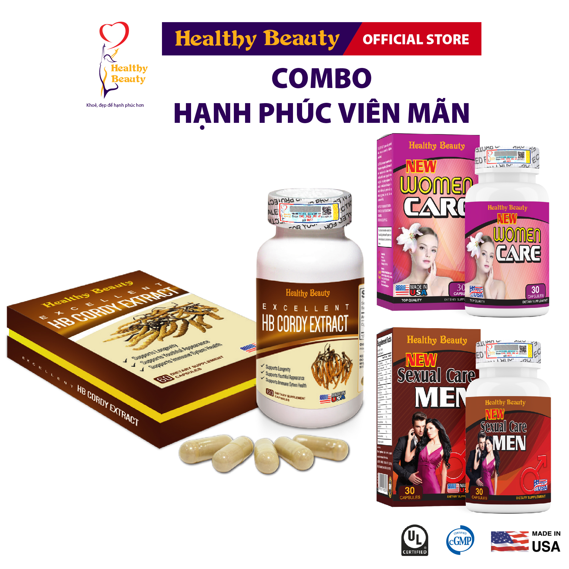 ComBo Hạnh Phúc Viên Mãn New Sexual Care Men & New Women Care & HB Cordy Extract Healthy Beauty