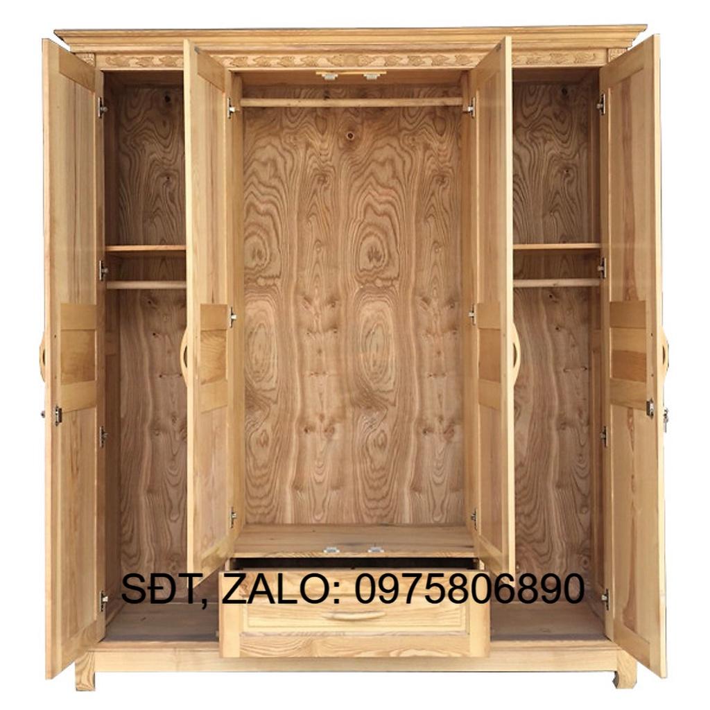 Tủ Áo 4 Cánh Gỗ Sồi Nga Tự Nhiên , tủ đựng quần áo gỗ 1m8