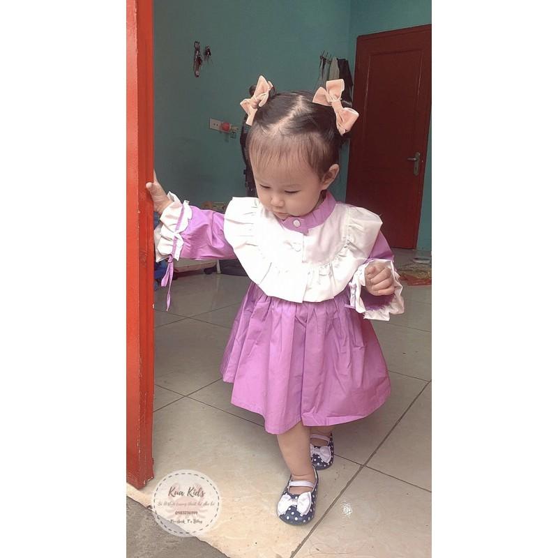 Váy tím phối bèo kèm turban cho bé