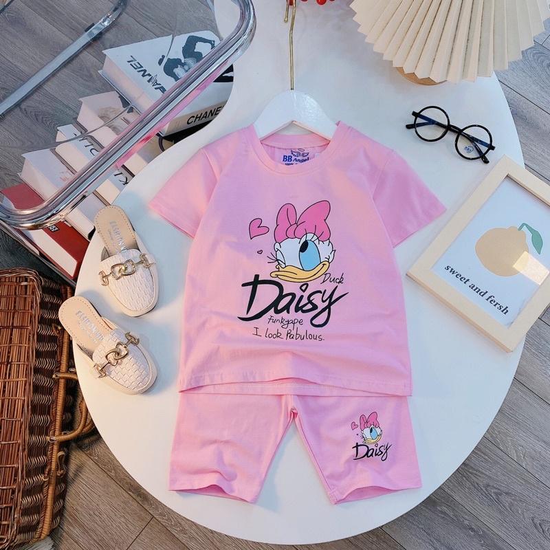 Bộ cộc tay cotton in hình daisy cho bé gái màu hồng . vàng. sen size đại 23-35kg