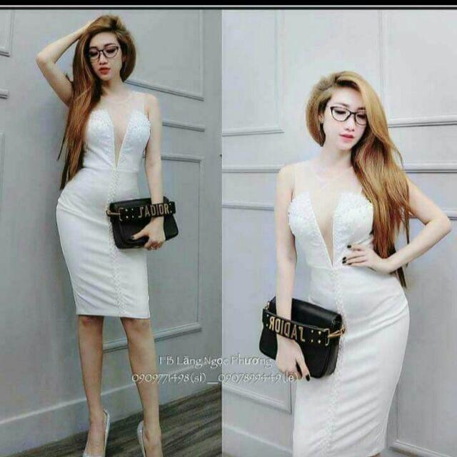 Đầm body cúp pha lưới kết chuỗi