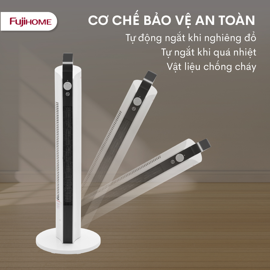 Máy sưởi gốm không khô da nhập khẩu FUJIHOME FH2000 điều khiển từ xa, quạt sưởi ấm mini hẹn giờ, tự động ngắt ,không phát sáng, không đốt oxi- Hàng nhập khẩu