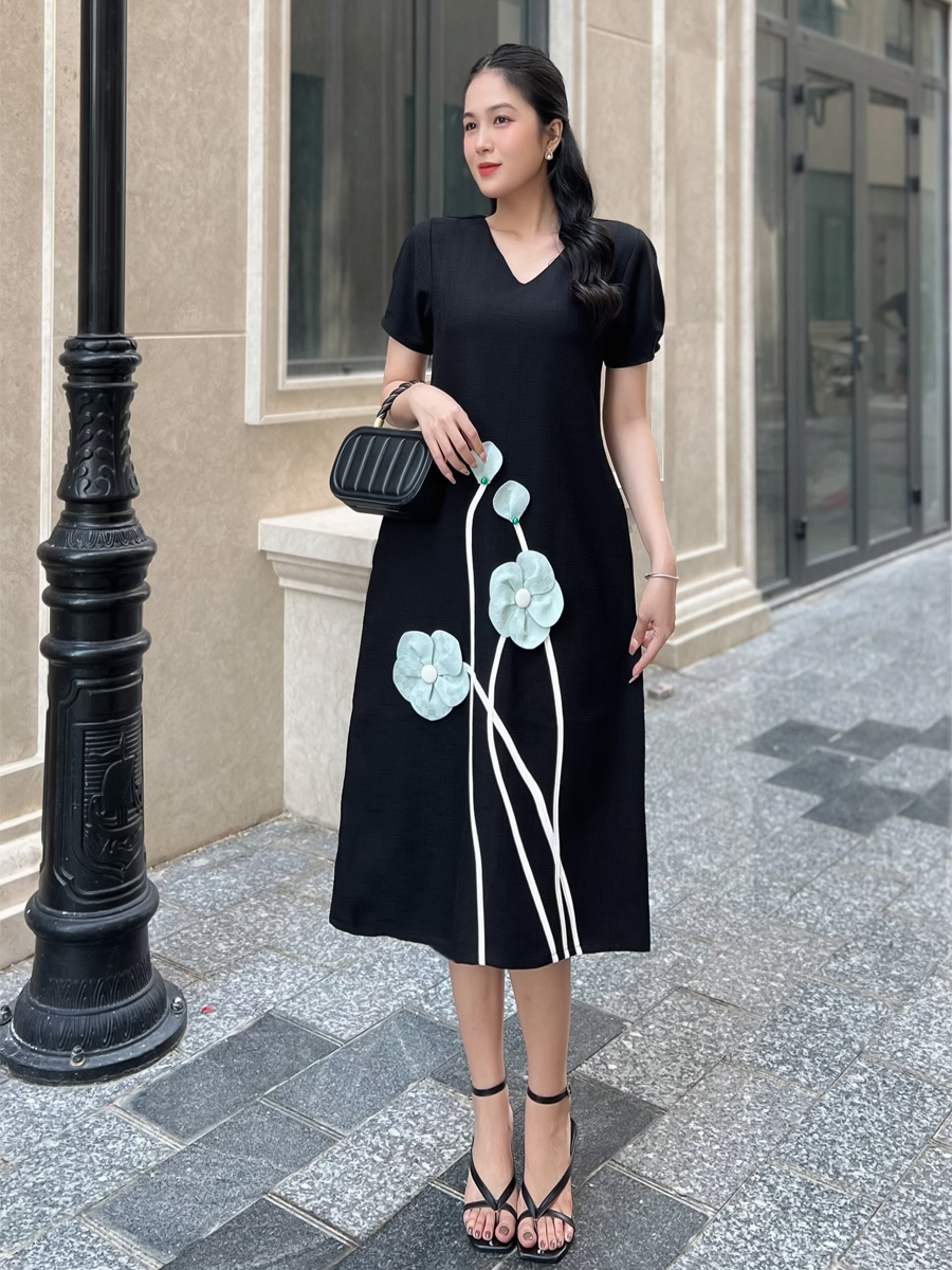 [HCM]  Đầm dáng suông cho nữ vải linen gân phối cây hoa 3D lạ mắt  MS110 - KHÁNH LINH STYLE