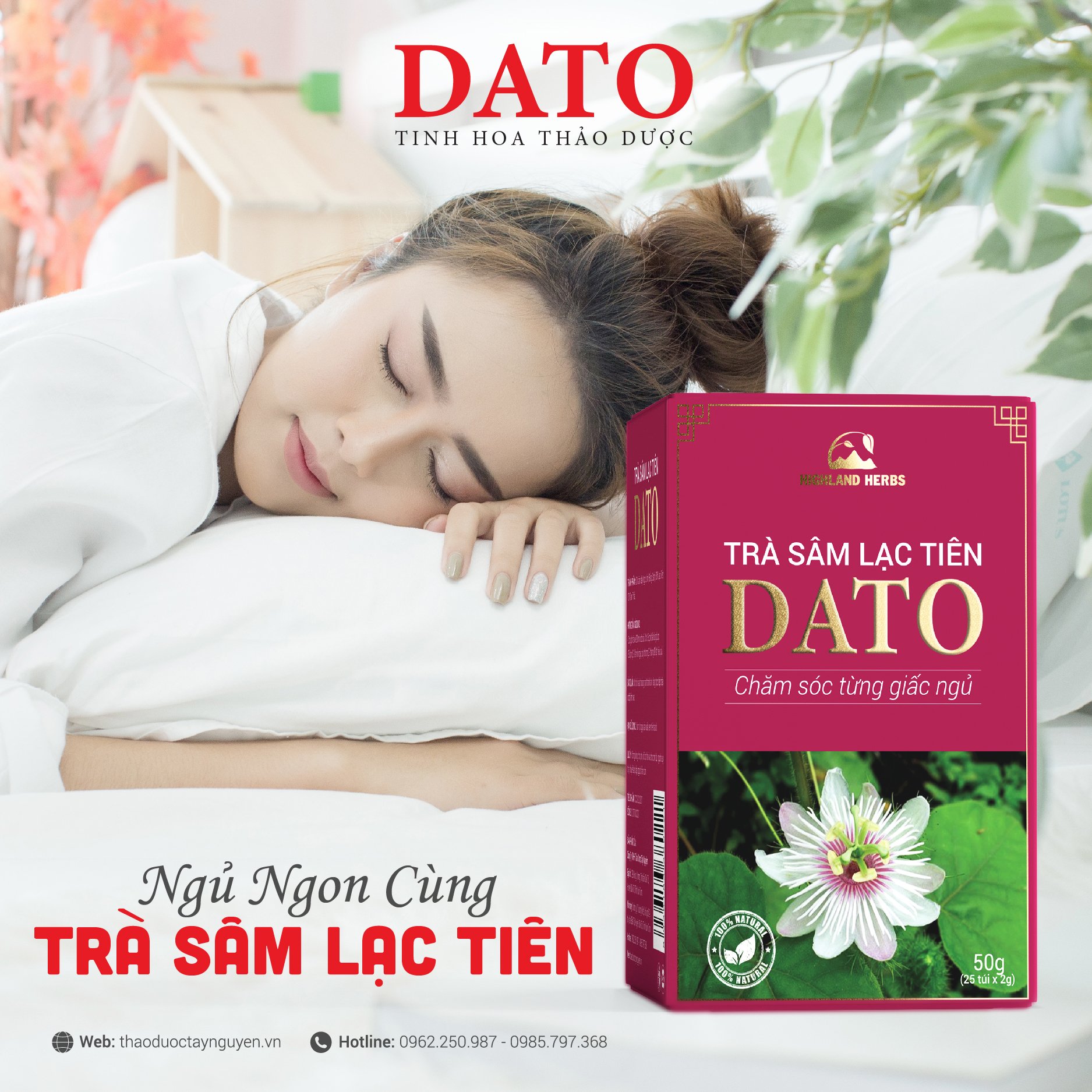 Trà Sâm Lạc Tiên DATO, trà lạc tiên, trà túi lọc thảo   giúp ngủ ngon mỗi ngày