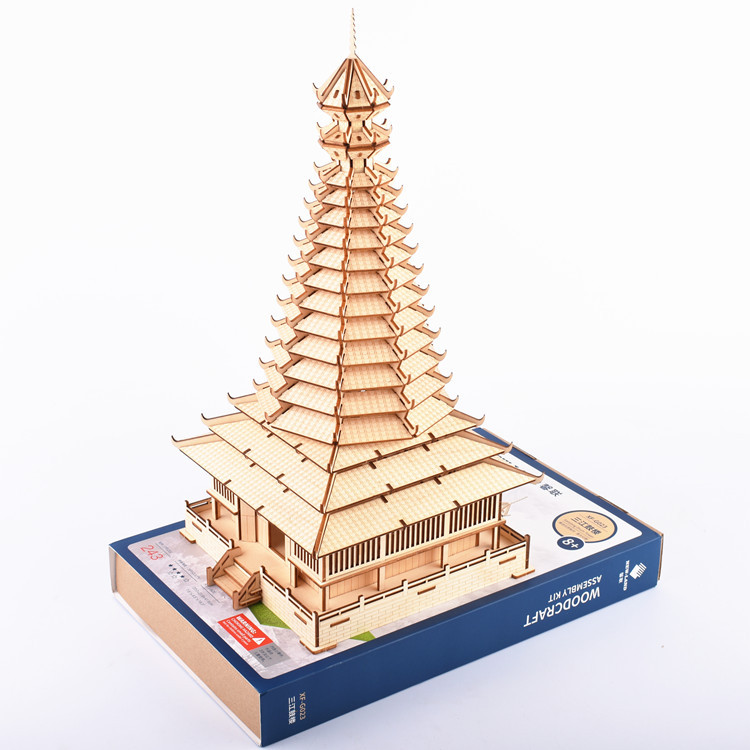 Đồ chơi lắp ráp gỗ 3D Mô hình Sanjang Drum Tower XF-G023