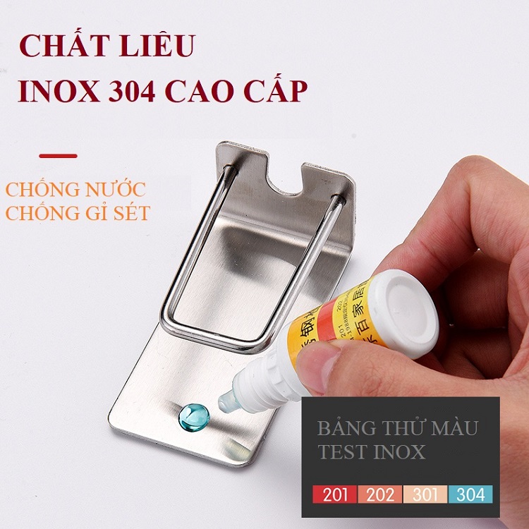 Kệ để bàn chải và ly đánh răng dán tường đơn Inox 304 dùng keo 3M tiện lợi