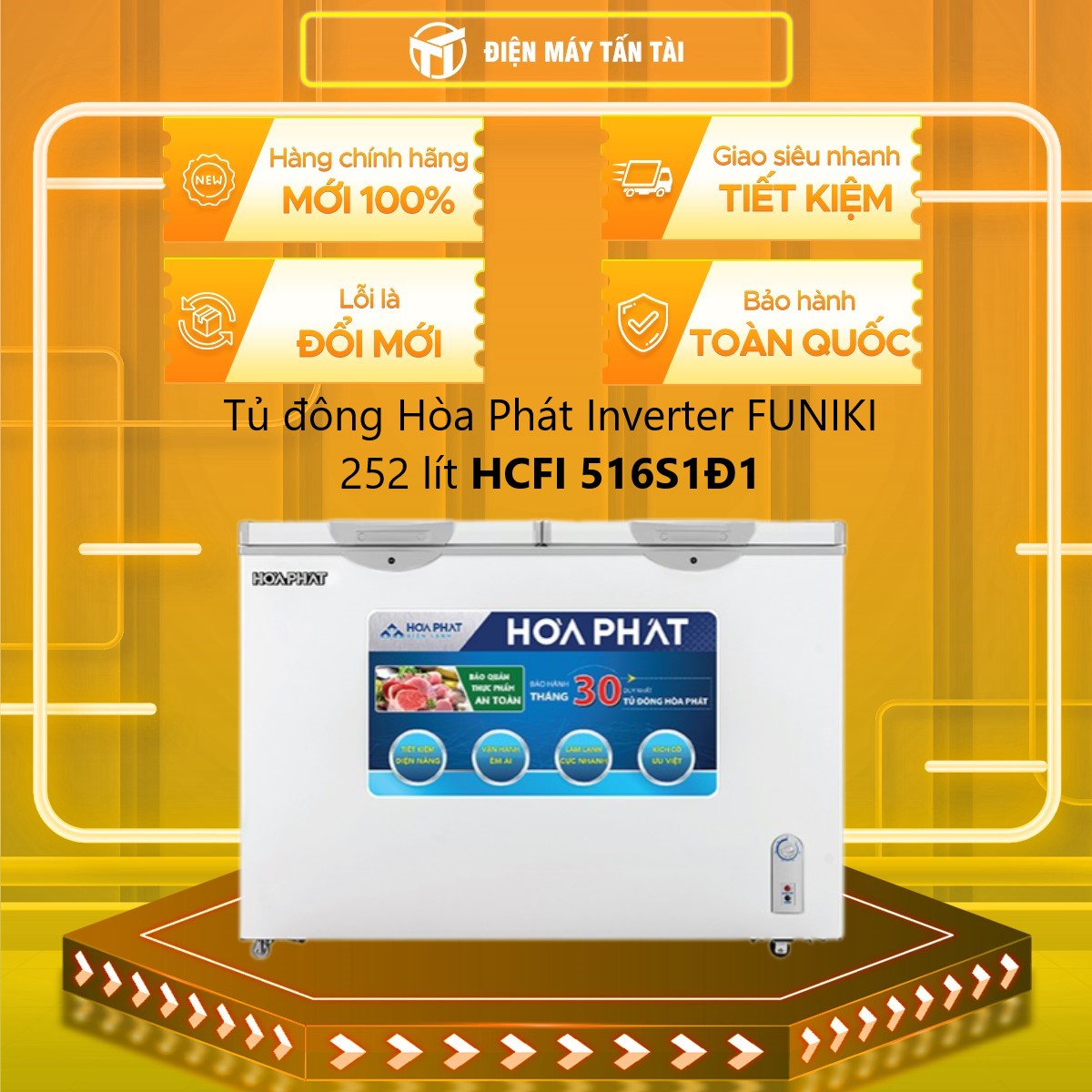 Tủ đông Hòa Phát Inverter 252 lít HCFI 516S1Đ1 - Hàng Chính Hãng