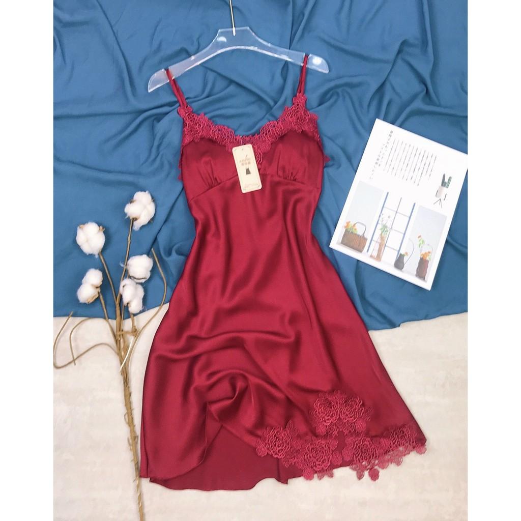 Đầm ngủ nữ mặc nhà 2 dây lụa cao cấp mềm mại hàng thiết kế MS02