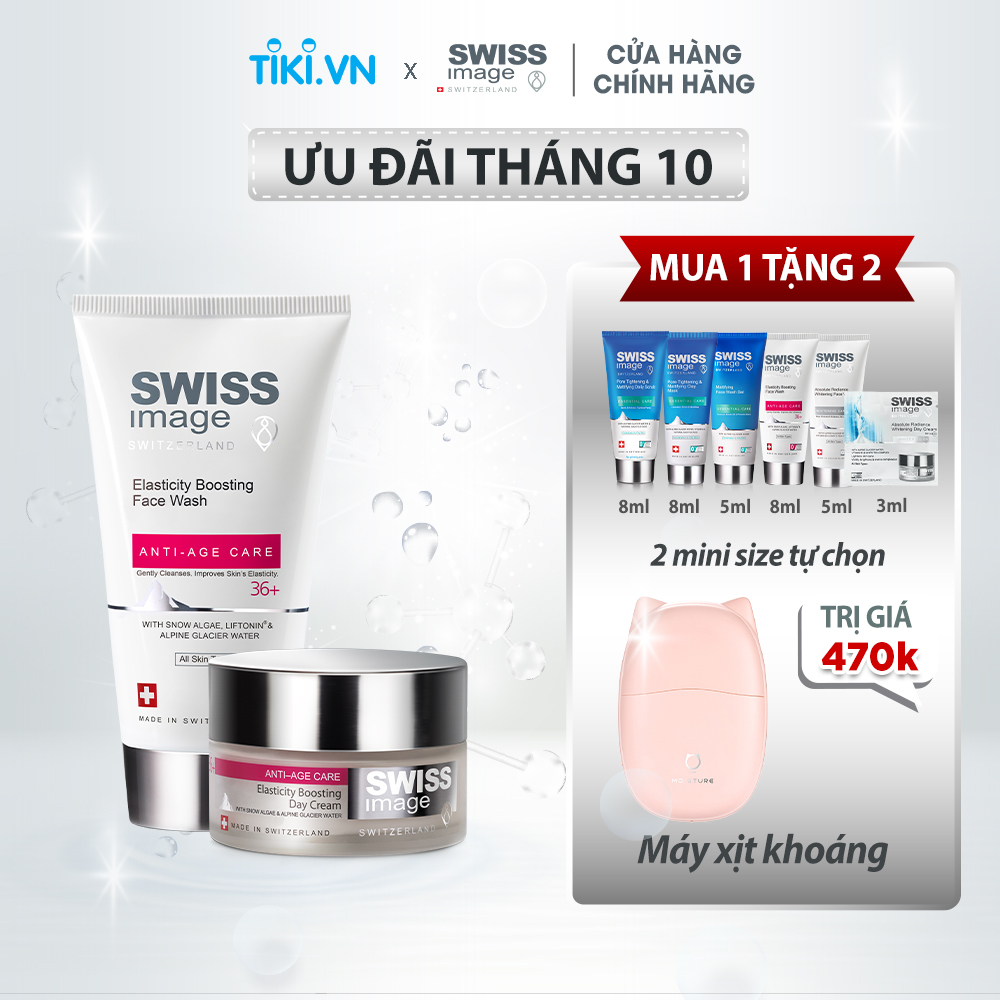 Bộ đôi chống lão hóa 36+ Swiss Image sữa rửa mặt làm sạch và kem dưỡng ẩm hỗ trợ giảm nếp nhăn tái tạo da
