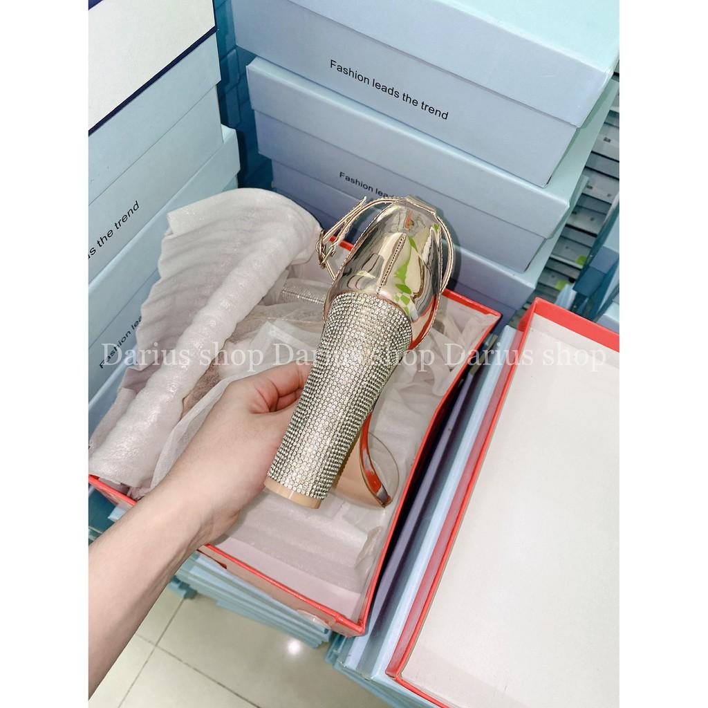 Giày SANDAL quai trong gót đính đá hàng QC FULL BOX